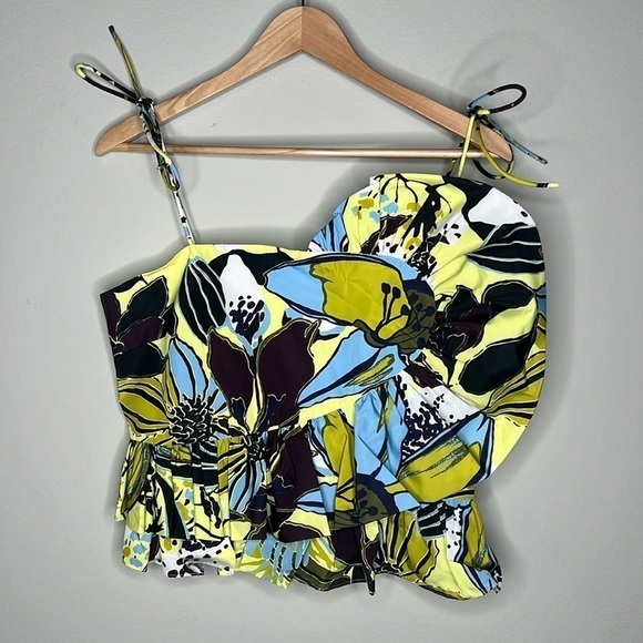 Tanya Taylor Claudette Tie-Shoulder Ruffle Peplum Tank Top in Zest NWT! - Picture 7 of 14